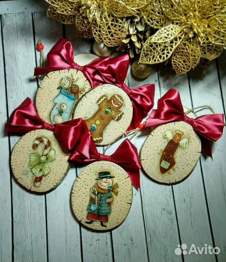 Деревянные ёлочные игрушки ручной работы
