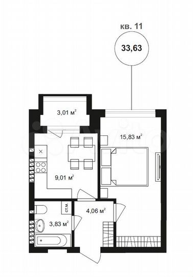 1-к. квартира, 35,7 м², 3/4 эт.