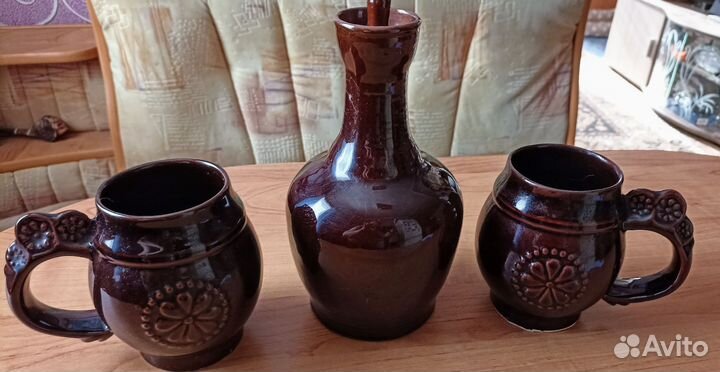 Набор Глиняный кувшин для вина СССР с кружками