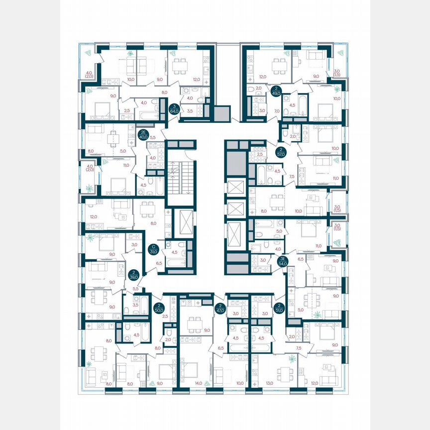 3-к. квартира, 54 м², 20/32 эт.