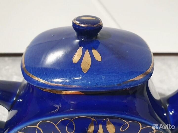 Чайник заварочный кобальт золочение Гжель СССР