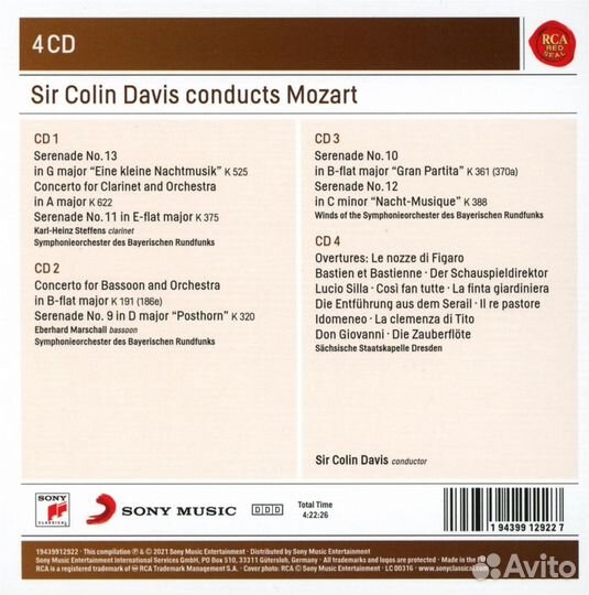 Davis, Sir Colin-Sir Colin Davis Conducts Mozart Serenades Overtures (4 CD)