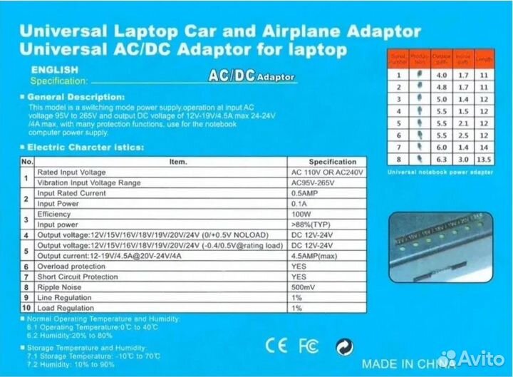 Универсальное зарядное устройство для ноутбука