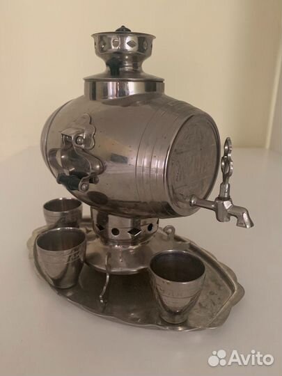 Винтажный коньячный набор самовар-бочка 