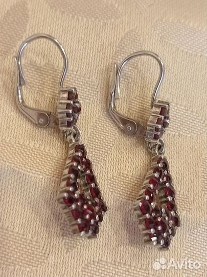 Серьги серебро гранаты Чехия