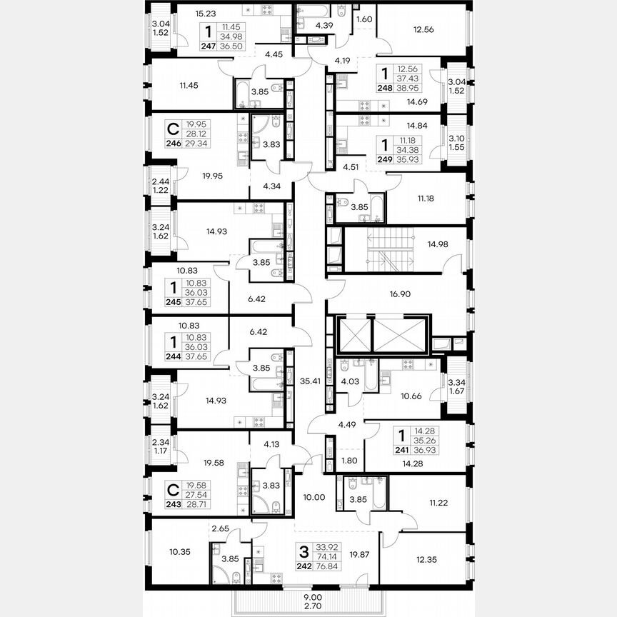 3-к. квартира, 76,8 м², 12/15 эт.