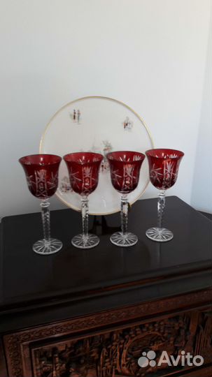 4 Хрустальных фужера для вина Рубиновые