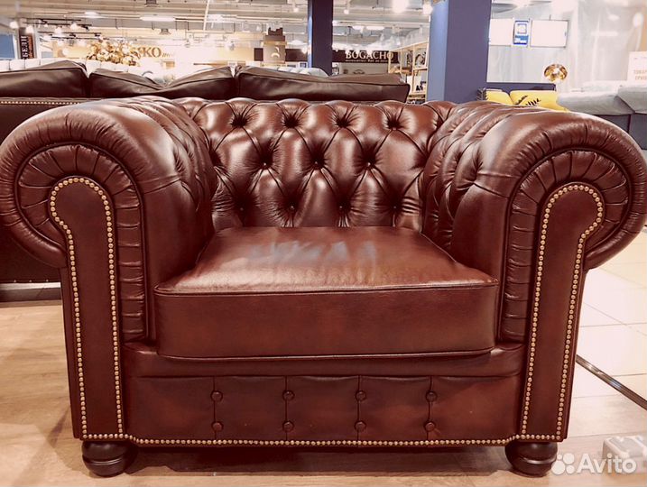 Диван Честер двухместный кожа для дома, офиса, кафе
