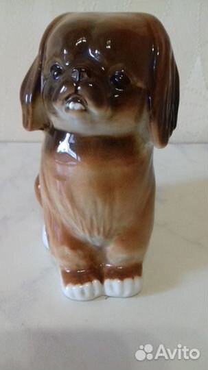 Фарфоровая статуэтка собака,пекинес лфз