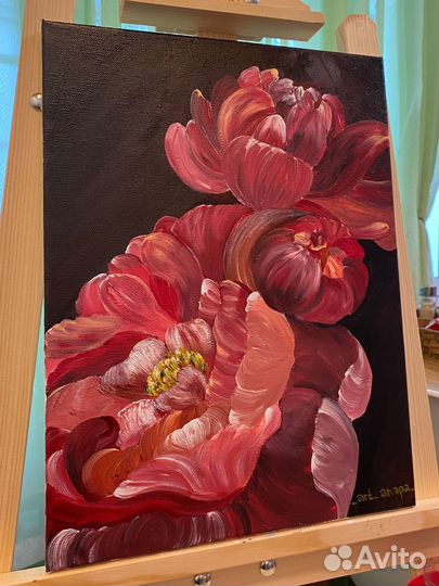 Пионы акрилом на холсте