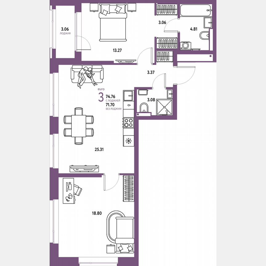 2-к. квартира, 73,2 м², 20/23 эт.
