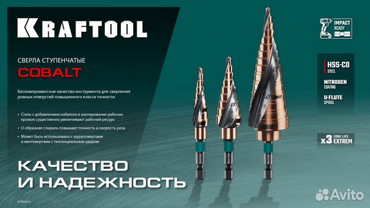 Сверло ступенчатое 4-32 мм, 15 ступеней kraftool c