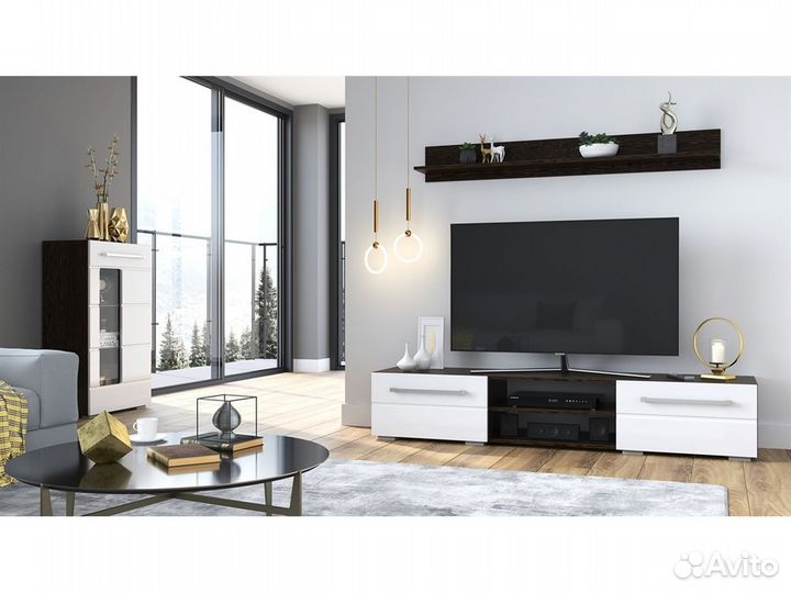 Тумба с полкой (1,8м) глянец (мдф) Белый/Сонома