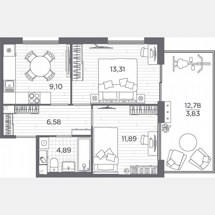 2-к. квартира, 49,6 м², 1/5 эт.