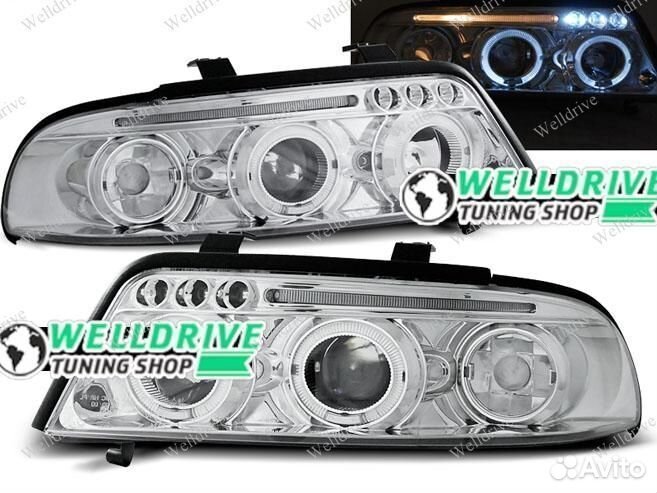 Фары Audi A4 B5 рестайлинг Angel Eyes галоген хром