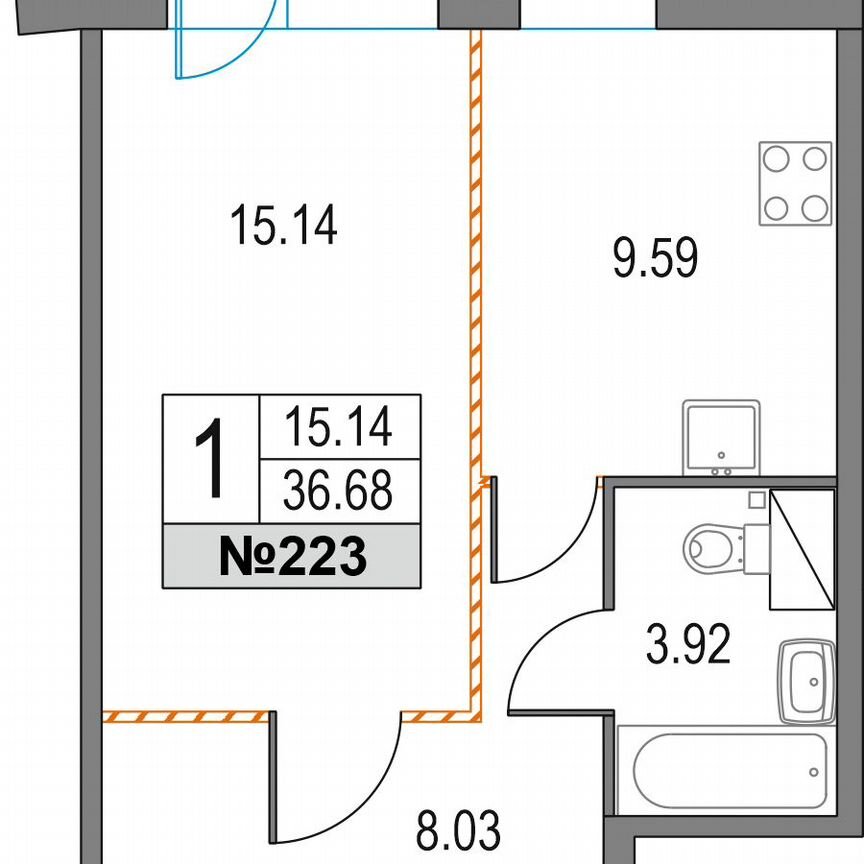 1-к. квартира, 36,7 м², 16/25 эт.