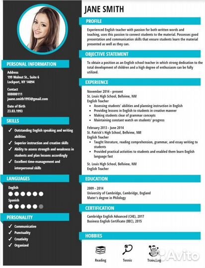 Составление резюме - CV (Curriculum vitae) rus,eng