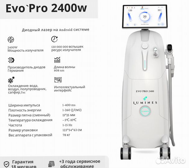 Диодный лазер для эпиляции Люминес. Evo Pro 2400 Вт