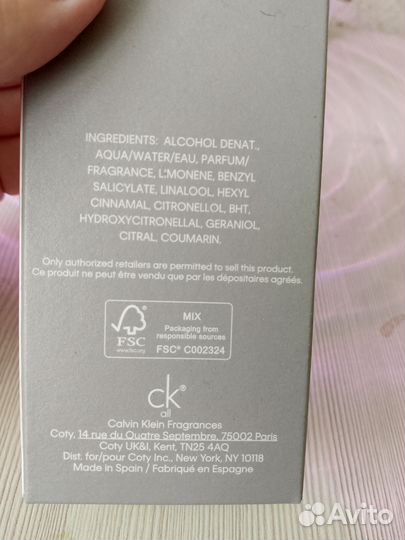 Calvin klein all парфюм