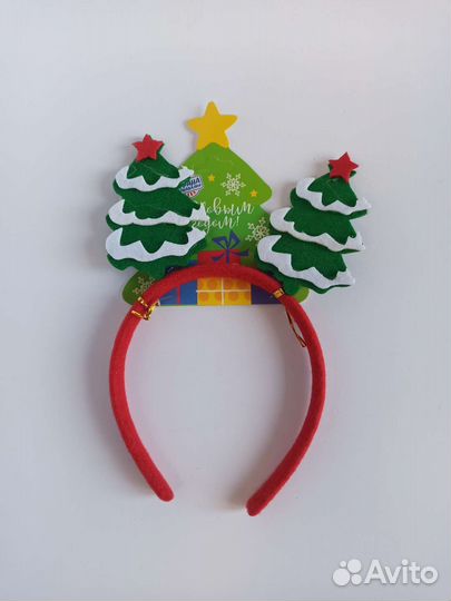 Ободок с оленьими рожками с ёлочками подарок