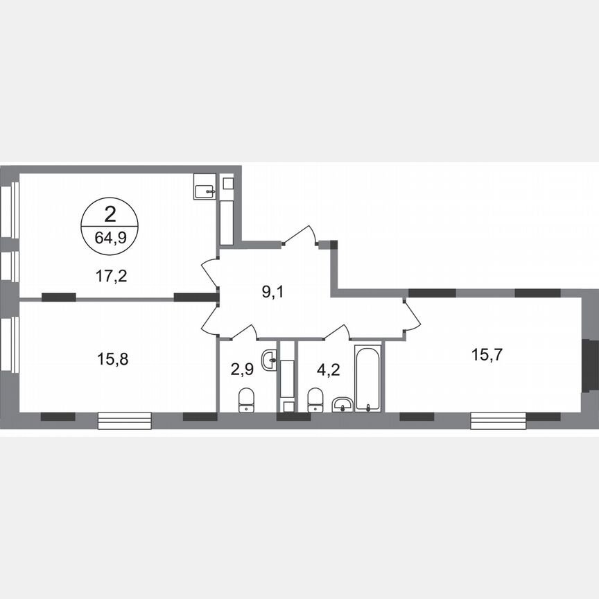 2-к. квартира, 64,9 м², 11/17 эт.
