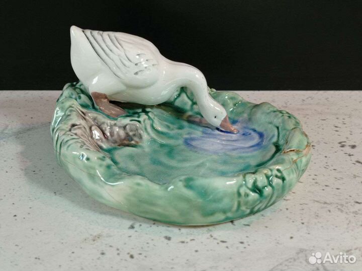 Статуэтка птица гусь лебедь антикварная Конаково
