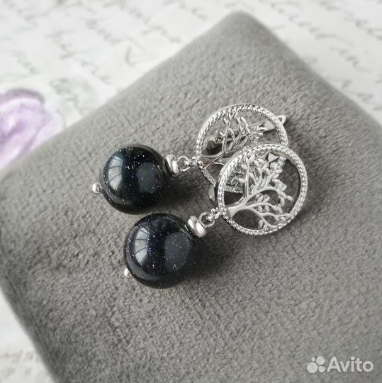 Серьги с авантюрином натуральным Дерево жизни