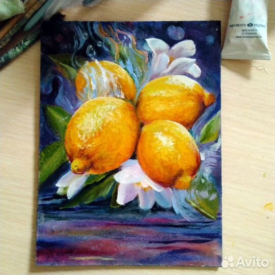 Картина Лимоны маслом 15х20 см