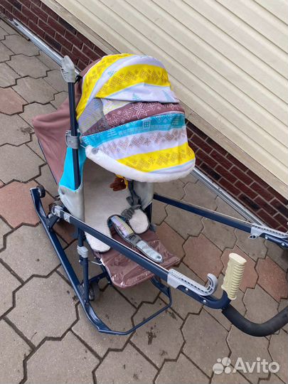 Детские санки коляска с колесами