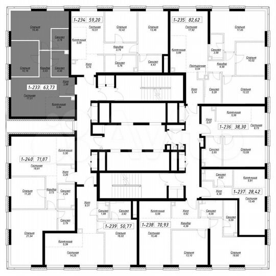 2-к. квартира, 63,6 м², 31/43 эт.