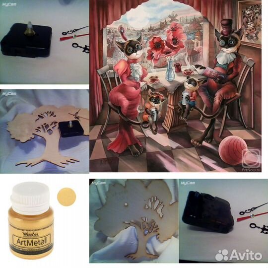 Бумага для декупажа. Краска. Заготовка для часов