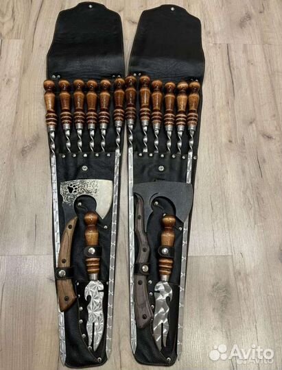 Шампура ков ручка 8шт, щит медведь и ножевилка