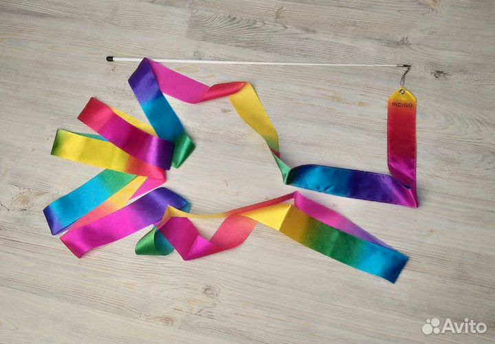 Лента гимнастическая с палочкой 56 см радуга