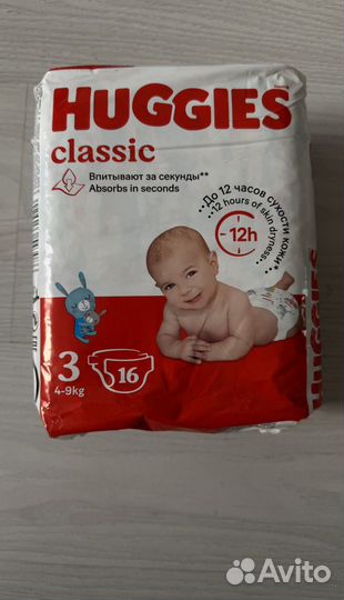 Подгузники Huggies Classic 3 (4-9 кг), 16 шт