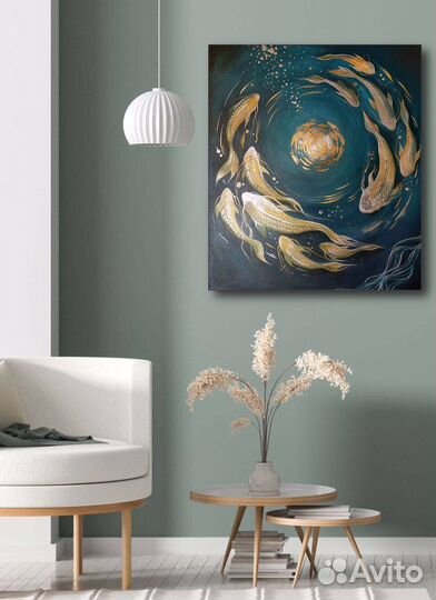 Интерьерная картина маслом Золотые рыбки Живопись