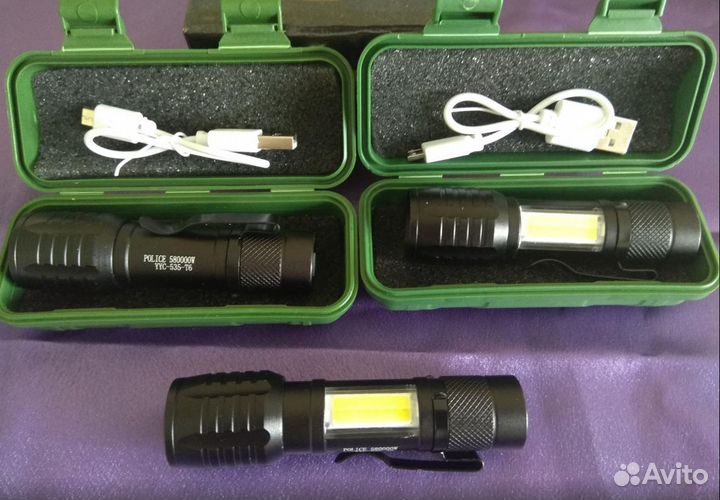 Новый фонарик диодный аккумуляторный с usb