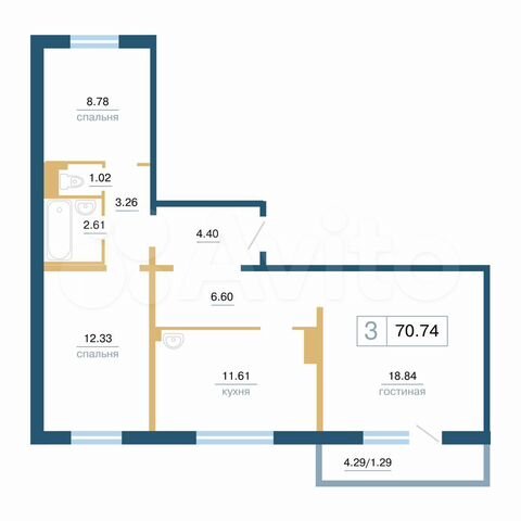 3-к. квартира, 70,7 м², 14/17 эт.