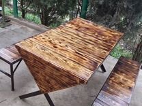 Столы и лавки на металл каркасе из дерева