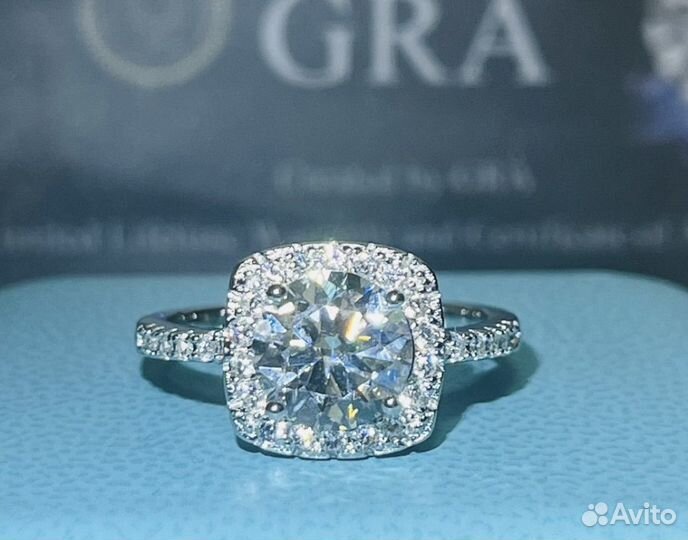 Муассанит лабораторный кольцо 2 ct 8 мм VVS1