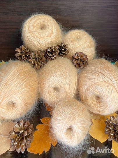 Пряжа пуховая рыжая Козий пух Ручное прядение