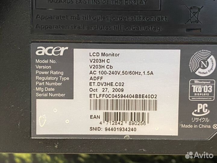 Монитор Acer V203hlaob