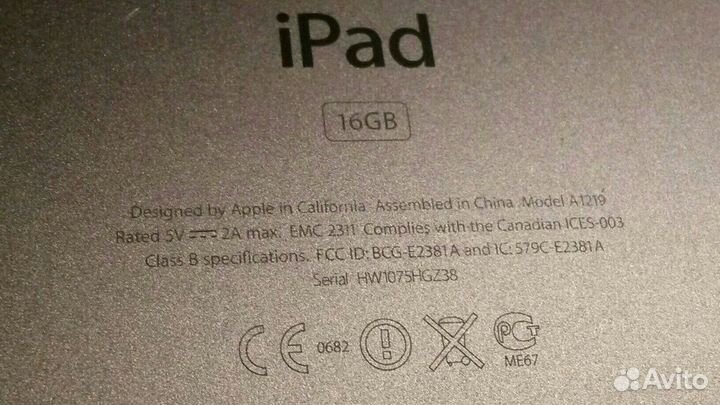 Планшет Apple iPad 1-го поколения wi-fi 16GB A1219