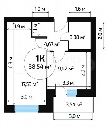 1-к. квартира, 36,8 м², 1/10 эт.