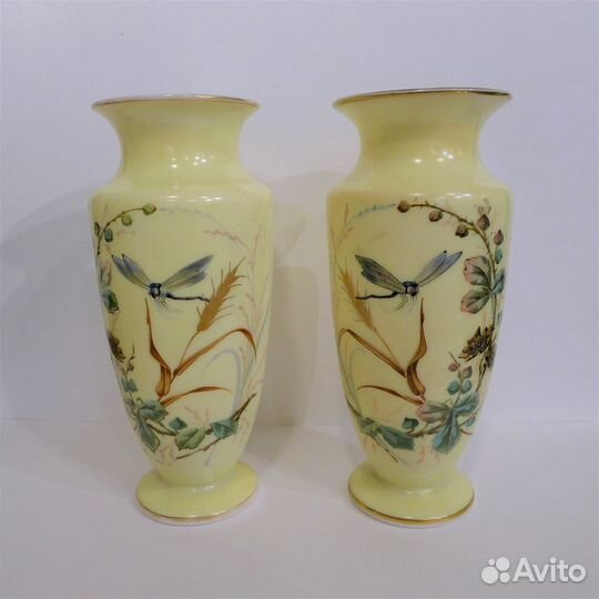 Парные вазы молочное стекло живопись