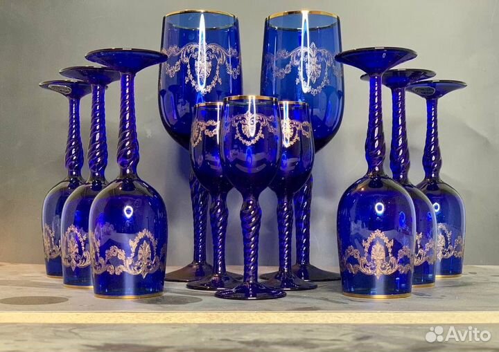 Набор бокалов Богемия кобальт позолота