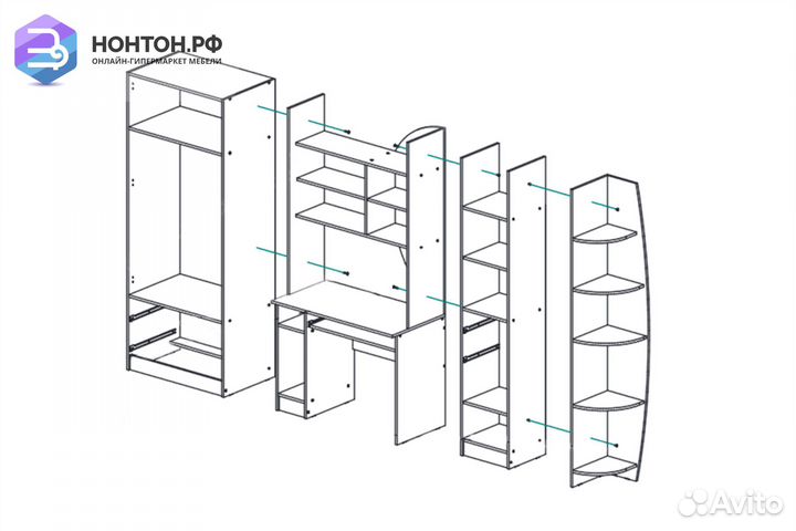 Стенка Юниор-2 Лофт бетон светлый / белый