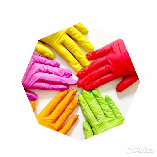 Перчатки нитриловые неопудренные 5 цветов в пачке