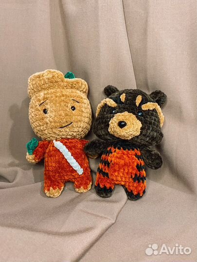 Малыш Грут и Енот Ракета из плюшевой пряжи