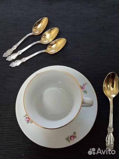 Чайные ложки мельхиор с позолотой