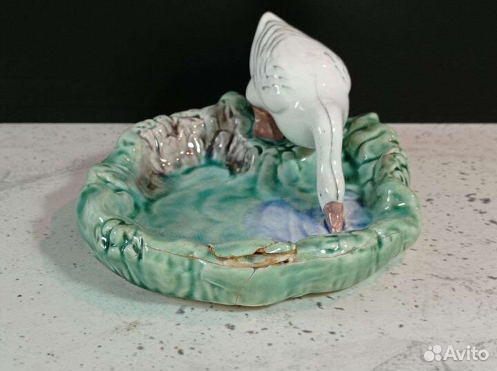 Статуэтка птица гусь лебедь антикварная Конаково